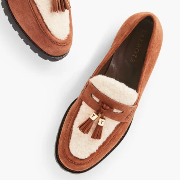 Talbot New Women's Cassidy Sherpa Loafers Moccasin Suede Brown Size 8 Cozy Foam - Picture 1 of 9
